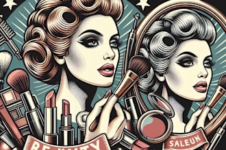 design high quality vintage makeup artist logo with t shirt design