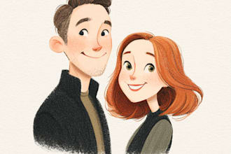 draw couple, family portrait doodle for a gift