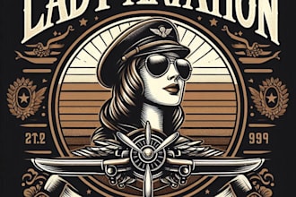 design high quality lady aviation vintage logo with t shirt design