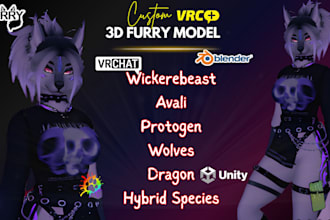 do custom vrchat furry avatar,3d vtuber nsfw model, vrc animaze face tracking