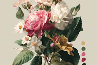make a botanical illustration of flowers, plants