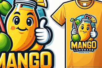 design high quality mango lemonade juice mascot logo with t shirt design