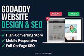 build godaddy website design, e commerce store  seo setup