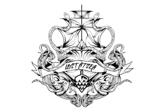 make amazing pirate themed drinking logo for lost at sea