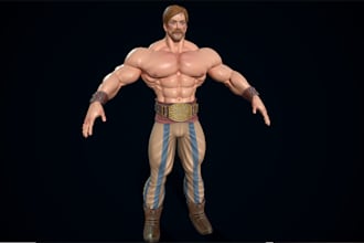 develop low poly 3d character,body builder,3d stylized anime,sculpt human figure