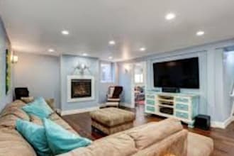 create 3d basement design, event center, with rendering
