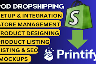 design shopify printify store setup and etsy ebay listing integration