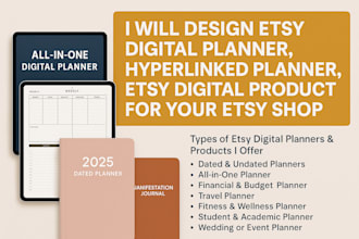 design etsy digital planner, hyperlinked planner, etsy digital product,etsy shop