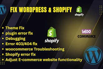 fix wordpress website error fix woocommerce shopify bug debug plugin theme issue