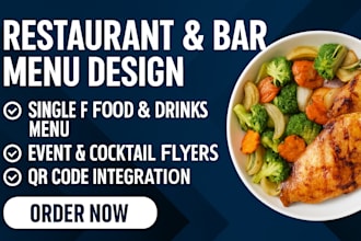 design restaurant bar cafe food drinks menu, event menu, cocktail flyers qr code