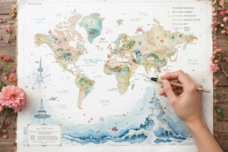 create a custom watercolor wedding map illustration