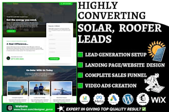 generate solar panel leads roofing instalation landing page construction website