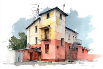 draw a digital watercolor portrait of your home