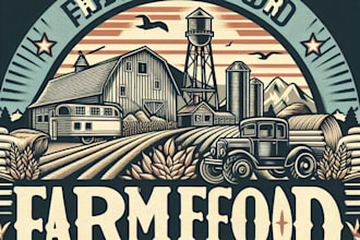 design high quality farm food vintage logo with t shirt design