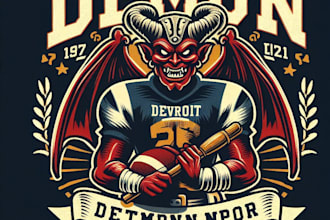 design high quality vintage demon mascot sport logo with t shirt design