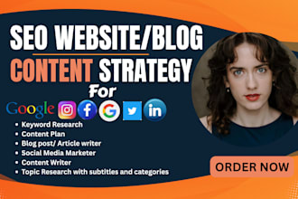 create SEO content strategy, competitor audit topic research for websites, blogs