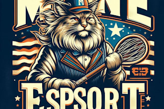 design high quality vintage maine coon esport mascot logo with t shirt design
