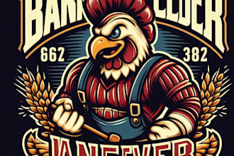 design high quality vintage barnevelder mascot logo with t shirt design
