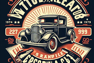 design high quality vintage auto repair logo with t shirt design