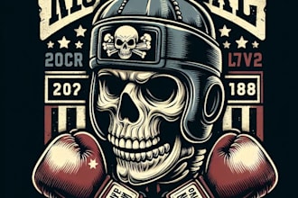 design vintage skull boxing gloves head mascot logo with t shirt design