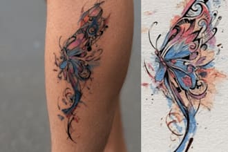 draw custom watercolor modern tattoo design unique