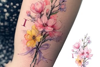 create a beautiful watercolor flowers tattoo design for you
