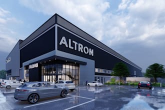 3d industry exterior elevation,factory building design, warehouse pack solution