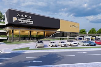 construct cgi company elevation,industry,car wash, factory,warehouse design,pack