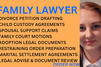 provide divorce settlement, child support, or family litigation services