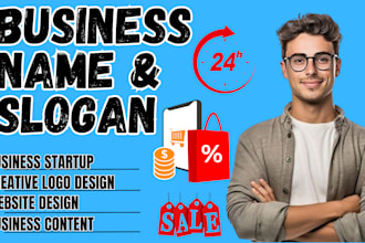 do unique business name, company name domain name with catchy business slogan