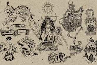 draw vintage black and white illustration