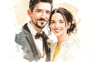 draw a cute cartoon couple portrait