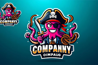 design creative cartoon pirate octopus mascot logo for your business