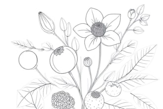 draw botanical line art illustration flower, plant, fruits