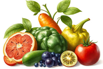 illustrate digitally realistic botanical fruits or veggies