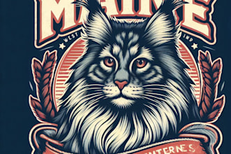 design high quality vintage maine coon mascot logo with t shirt design