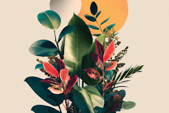line art illustrations, botanical flowers, plants