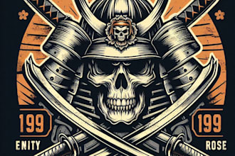 design high quality vintage skull samurai logo with t shirt design