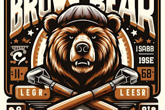 design high quality vintage brown bear mascot logo with t shirt design