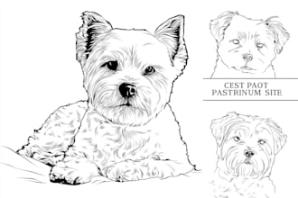 draw custom pet portrait in line art vector illustration