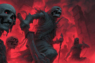 draw detailed dark, horror, and heavy metal art illustration