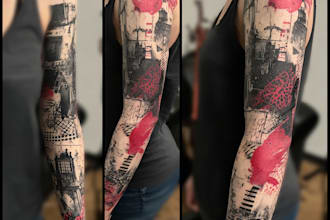 do premium trash polka design , sleeve tattoo