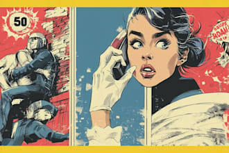 draw vintage illustration, 70s design and retro comic art
