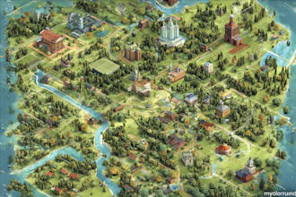 unique flat vector map illustration, festival, event, city isometric map