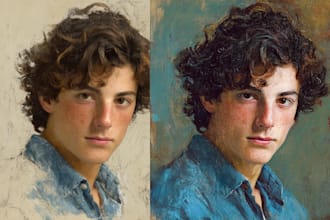 draw digital portrait oil painting from photo
