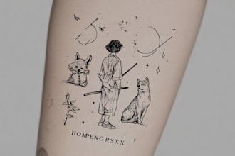 make minimalist line art tattoo with my style