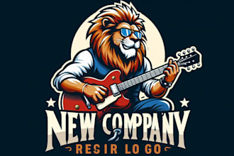 give a high quality guitarist lion mascot logo design for your company