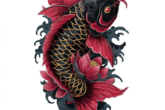 design a professional japanese, asian style tattoo design