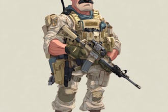 draw military themed illustrations and character