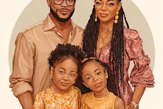 illustrate a romantic family couple portrait